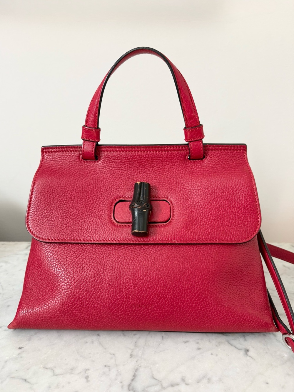 Gucci Small Leather Bamboo Daily Satchel Red pre-loved